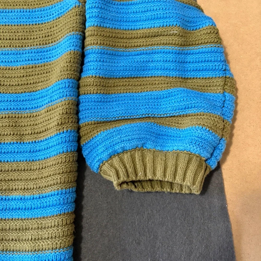 Free People Striped Knit Sweater Womens Size Medium Blue Olive Green